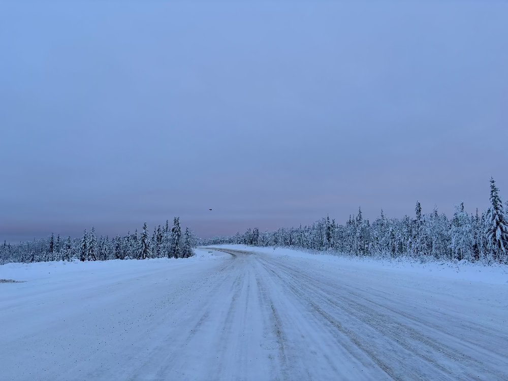 The Dempster Highway in the winter, winder wonderland landscape.