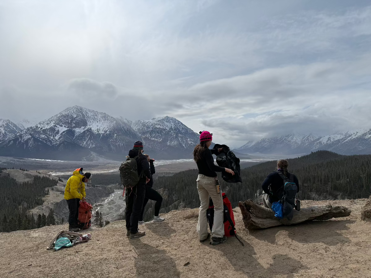 Group of hikers on Scheep Creek trail Kluane