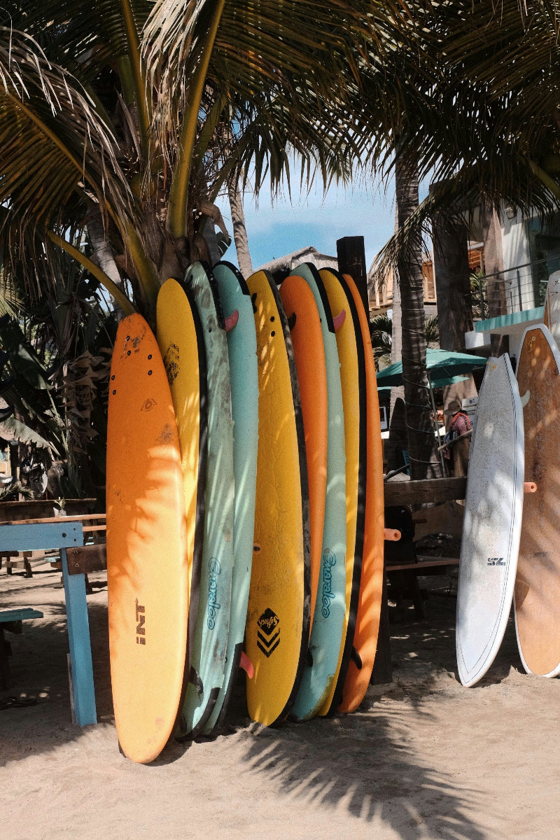 Surf boards in small beach town Sayulita Mexico