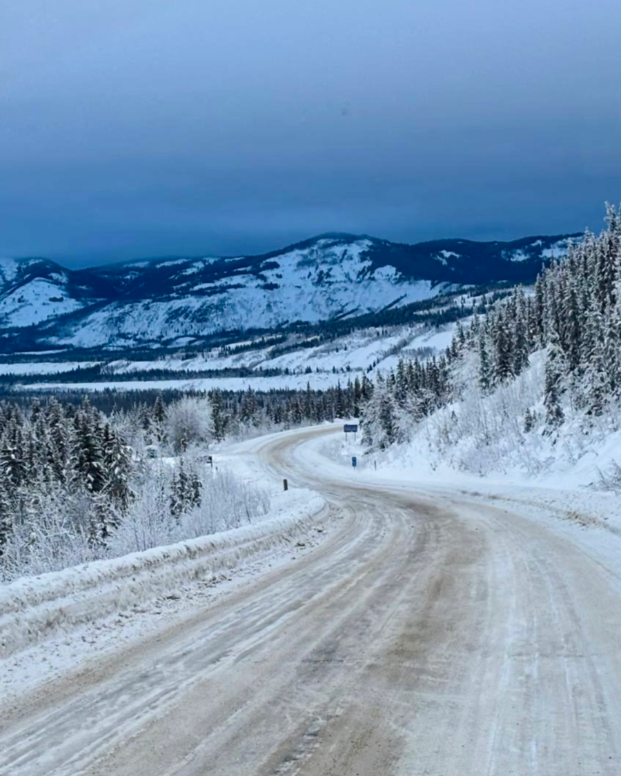 The Klondike Highway in the winter on the way to Dawson City