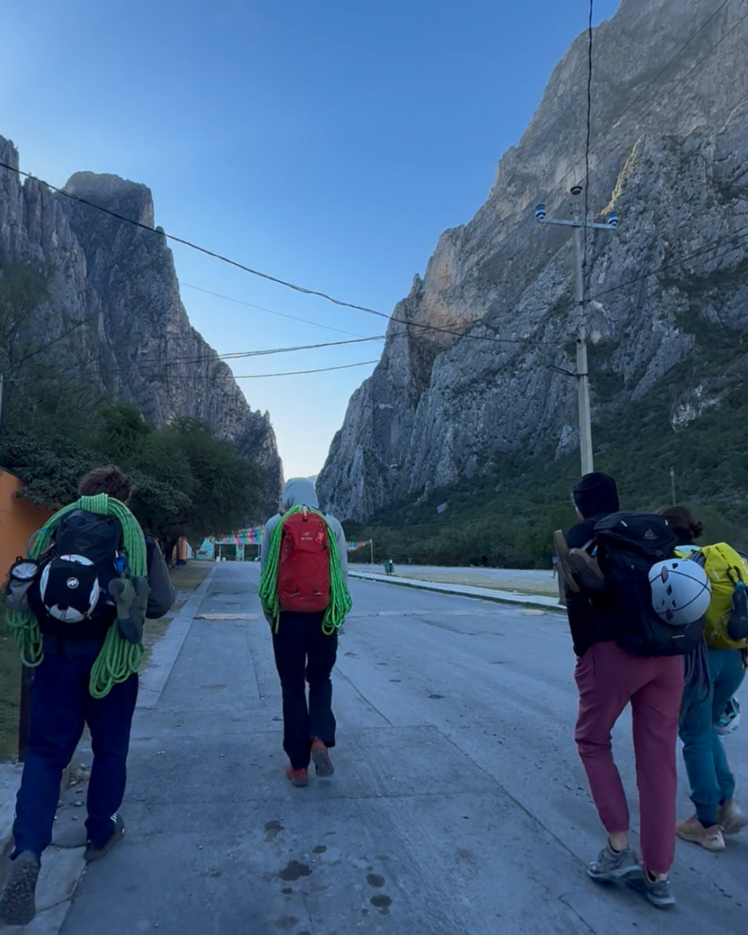 Group of climbers entering El Potrero Chico rock climbing paradise